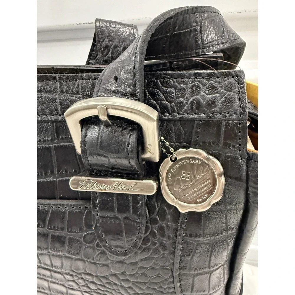 PATRICIA NASH Helmsley‎ Leather Satchel Handbag NWT BLACK  Croco Embossed